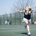 Saline High School #2 doubles partner Allie Horwood reaches for a ball on Saturday, April 27. Daniel Brenner I AnnArbor.com